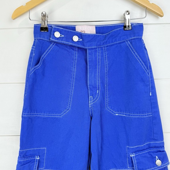 REVICE DENIM AVIATOR CARGO PANTS ELECTRIC BLUE WIDE LEG WOMEN 24 - Picture 4 of 16